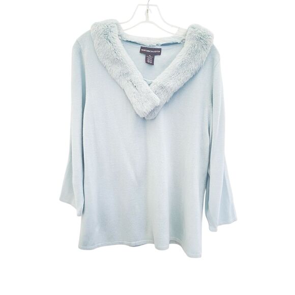 Norton McNaughton Knit Pullover sweater split V-neck Faux Fur collar Sz XL - Picture 1 of 4
